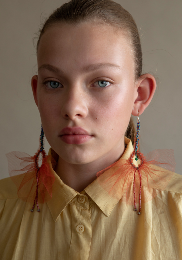 front Brick-brown net dancer earrings