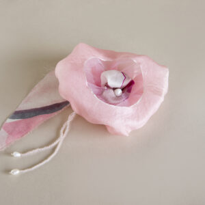 Baby-pink silk flower brooch