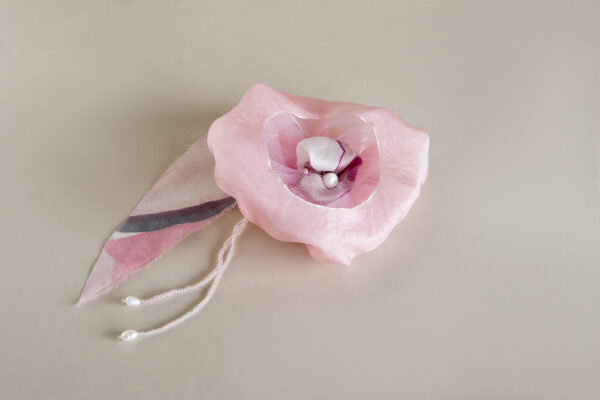 Baby-pink silk flower brooch
