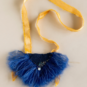 Blue triangle, mohair beard with golden silk band