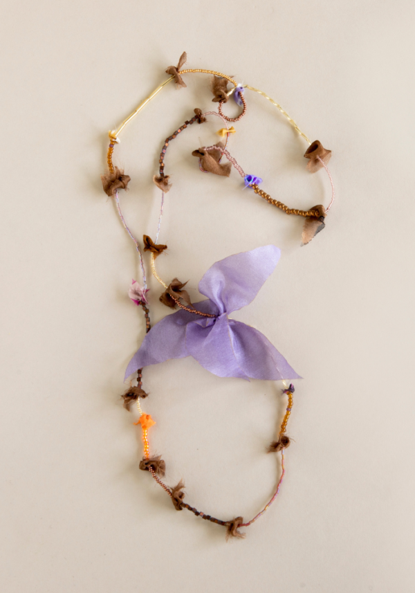 Brown neck lace with Lilac silk leaves