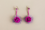 Fuchsia disk with purple frill earrings