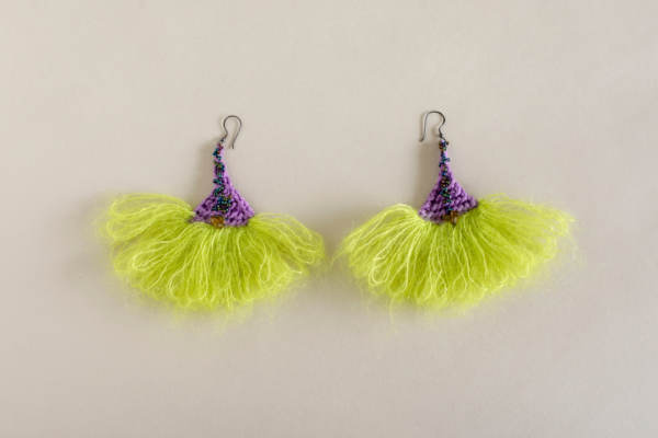 Green beard purple body earrings