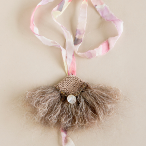 knitted linen and pink silk string necklace