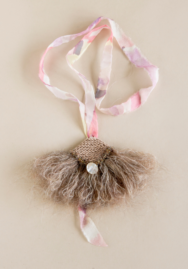 knitted linen and pink silk string necklace